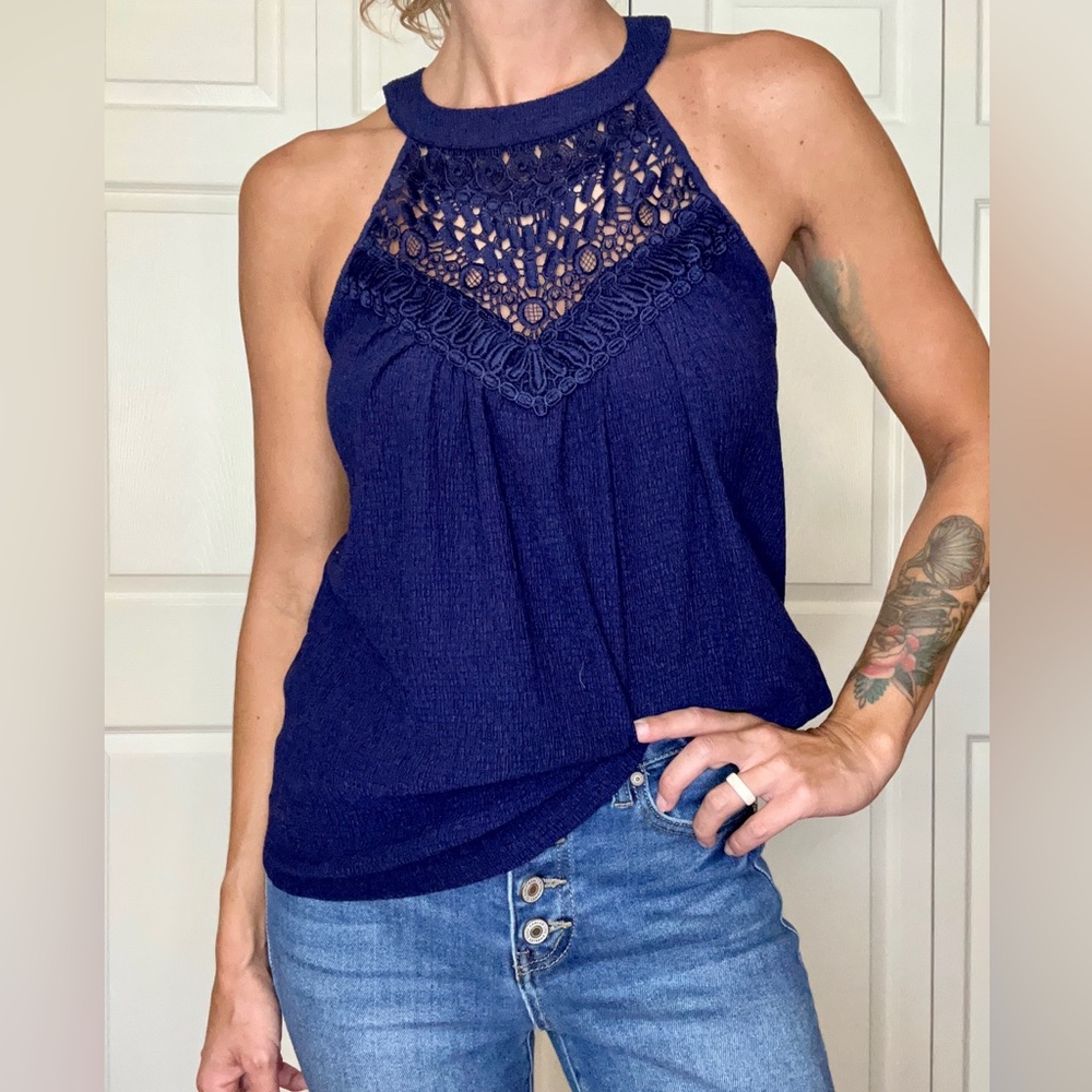 Cable & Gauge Navy Lace Tank Top